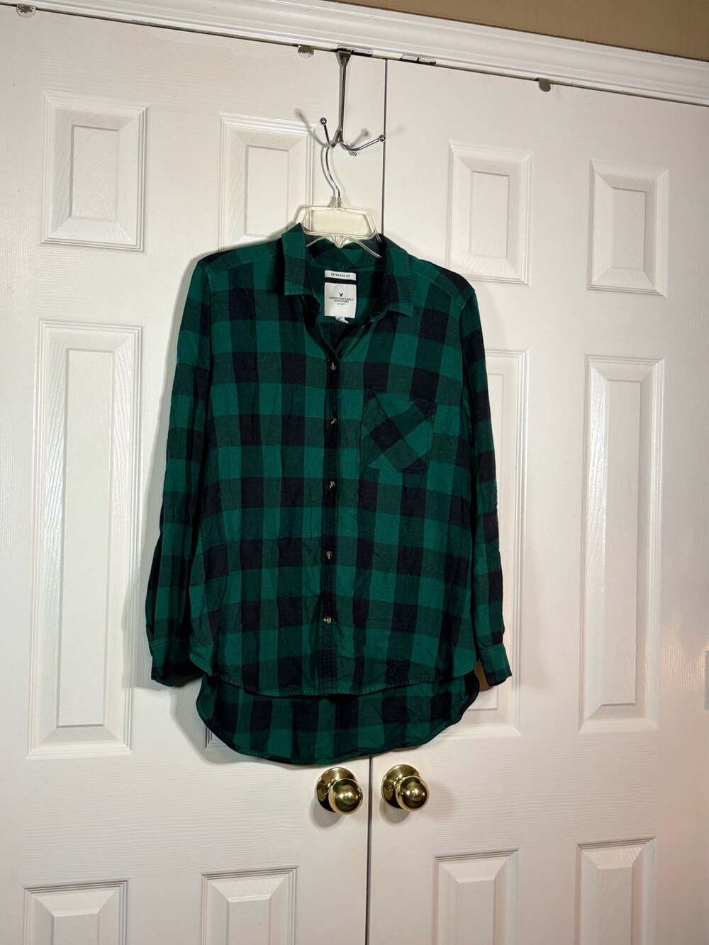American Eagle Outfitters Green Black Plaid Boyfriend Fit Flannel Shirt XL - Picture 7 of 9